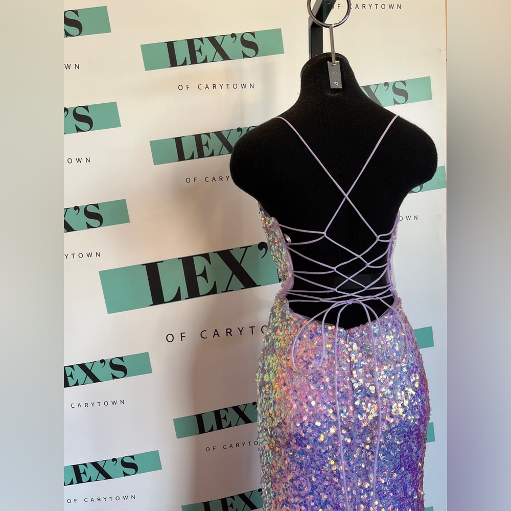 Jovani Iridescent Sequin Gown in Lilac - Picture 4 of 7